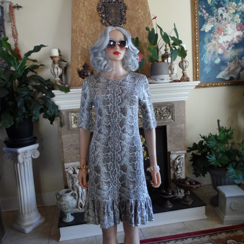 Chloe Brown Multi Python Print Knit Sheath Dress … - image 1